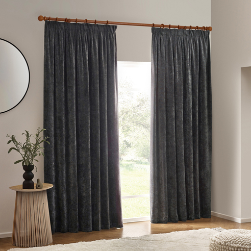 Heavy Chenille Pencil Pleat, Charcoal - Ready Made Curtains - Image 3